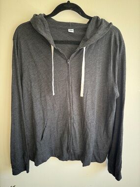 Old Navy Women’s Dark Gray Full-Zip Hooded Sweater with White Drawstrings